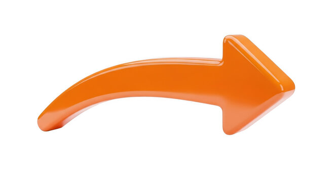 Orange shiny right arrow 3d graphic design isolated on transparent background