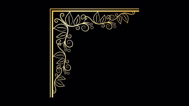 Elegant golden floral corner frame animation with blooming vine motifs.