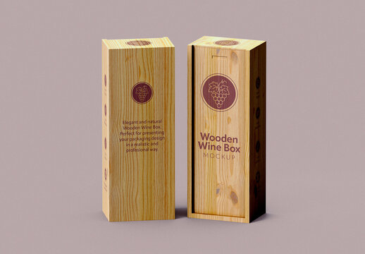 Wooden Wine Box Packaging Mockup with Natural Texture