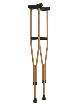 A pair of wooden underarm crutches isolated on a transparent background