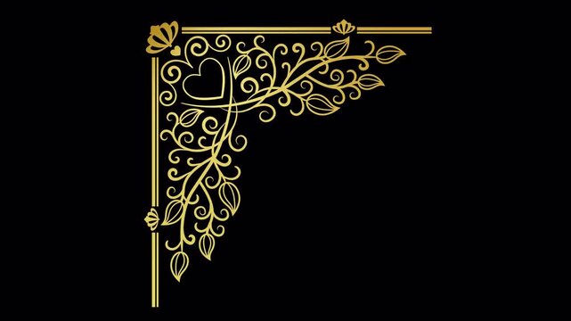 Elegant golden ornamental corner flourish frame animation.