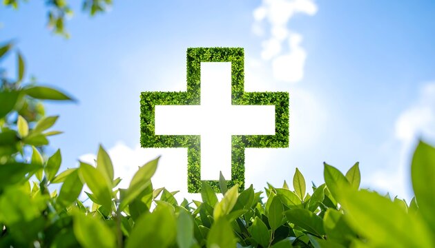 Green cross symbol with leaves representing health coverage