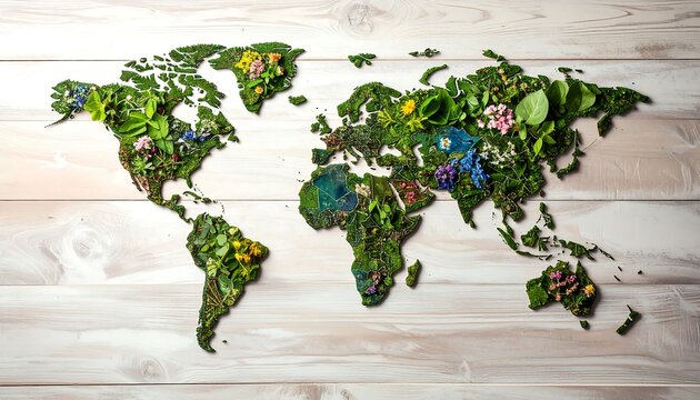World map made of plants showcasing universal health coverage