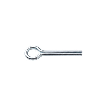 Metal cotter pin isolated on white. Steel split pin fastener for mechanical engineering.