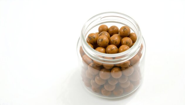 Full jar of chocolate candies on white background