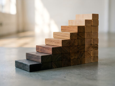 Wooden blocks stacked as a staircase. Concept of business growth and professional development.
