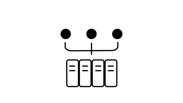 Server rack nodes network connection animation on white background
