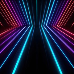 Fototapeta premium Vibrant neon light trails converging into a futuristic digital tunnel