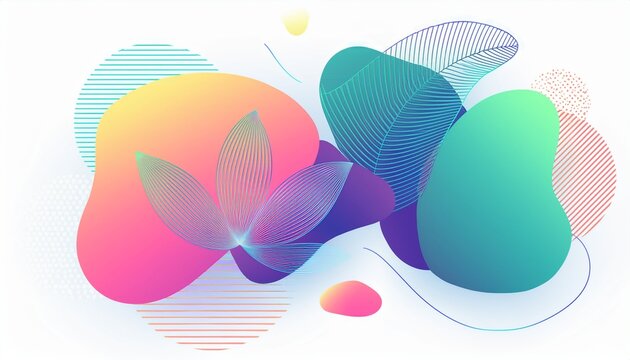 Minimal Abstract Blob And Floral Figures With Soft Gradient Glow And Blurry Edges Trendy Yk Mesh Elements In Colorful Modern Style Isolated On White Background For Creative Branding