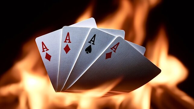 Four aces playing cards burning with risk and chance