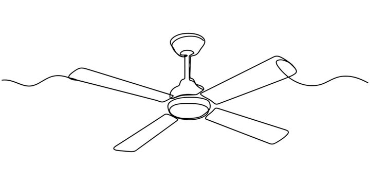 Continuous single line drawing of a ceiling fan isolated on a white background Vector, illustration