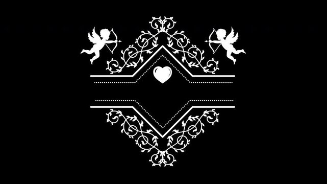 Elegant Vintage Wedding Frame Animation with Cupid Figures and Heart Icon.