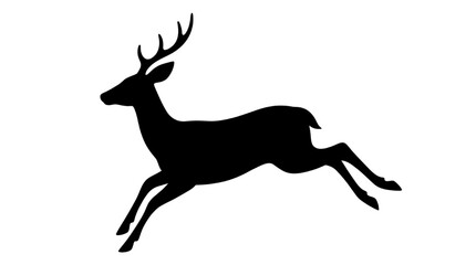 A striking black silhouette of a graceful deer leaping through the air on white background © Dileesha