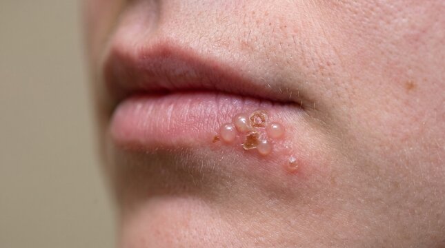 Herpes Simplex Virus Skin Infection Realistic Clinical Dermatology Close Up Photograph