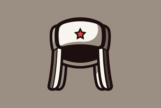 Traditional Russian ushanka winter hat with a red star emblem on the front in a flat cartoon style illustration.