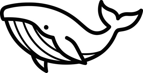Minimalist black and white outline illustration of a humpback whale swimming, simple line art. © rahmad