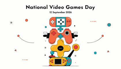 National video games day celebration illustration with game controllers © vectyx2