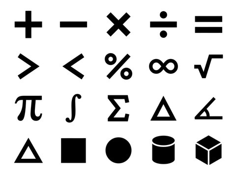 Collection of common mathematical symbols and geometric shapes for education and calculation