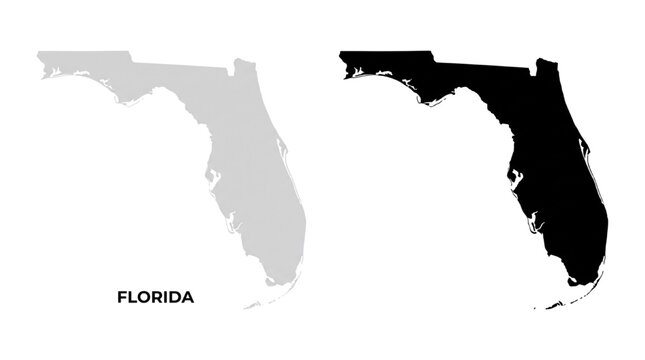 Florida State Map Silhouette Set in Black and Grey Isolated Outline