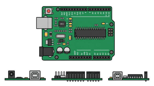 Electronic microcontroller circuit board illustration for hardware engineering and prototyping
