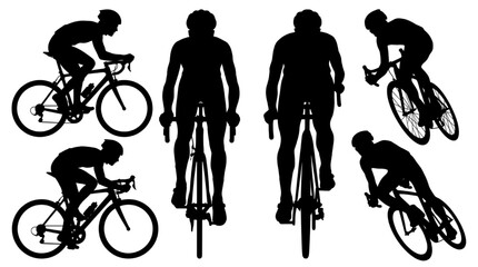 Fototapeta premium Dynamic Silhouettes of Road Cyclists in Various Poses and Angles, Capturing the Essence of Competitive Cycling and Athleticism