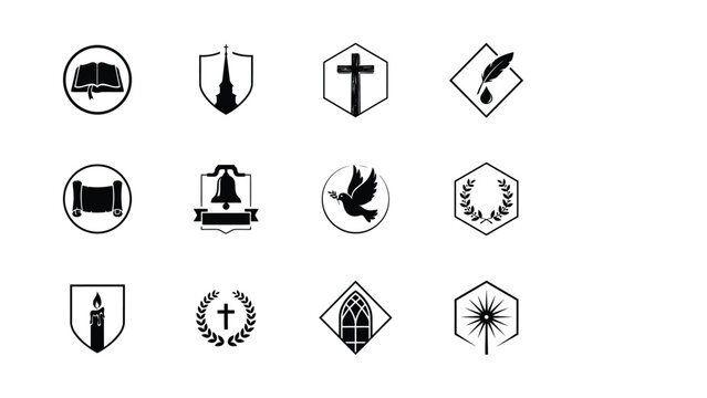 Minimalist religious and spiritual symbols collection in black with ideal graphic design branding projects distinct stylized religious against neutral background