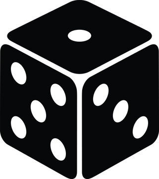 A large black and white of a single six-sided gaming die showing the number one face