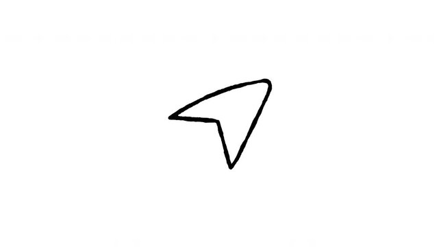 Hand drawn 4K map location arrow doodle animation with boiling line motion. Frame by frame outline on black and green screen backgrounds, perfect for compass pointer, direction, cursor, and GPS.