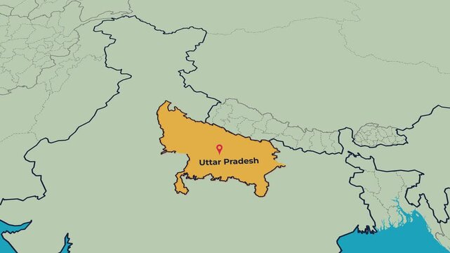 Uttar Pradesh Map Animation Locator Zoom 4K Motion Graphic
