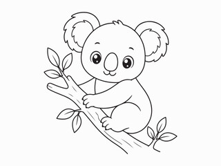 Obraz premium Cute Koala Climbing Tree. Adorable Wildlife Animal in Natural Habitat