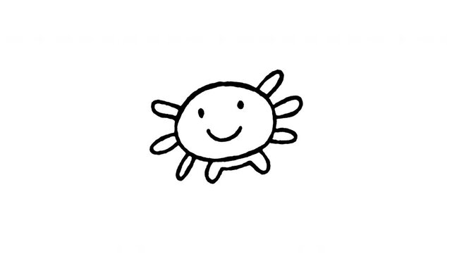 4K hand drawn axolotl salamander doodle icon with line boil effect. Features frame by frame line art on black and green screen background for exotic pet, amphibian, and aquatic animal edits.