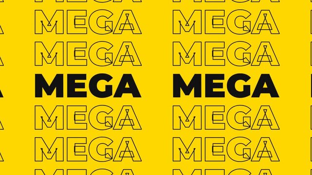Mega text pattern on a bright yellow background