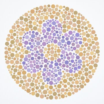 Color Blindness Test for Children with Hidden Purple Silhouette in Ishihara Dot Pattern