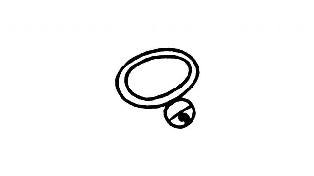 Animated doodle collar bell icon. 4K frame by frame line art on black and green screen chroma key background for pet accessory, cat dog necklace, jingle chime, and pet safety video edits.