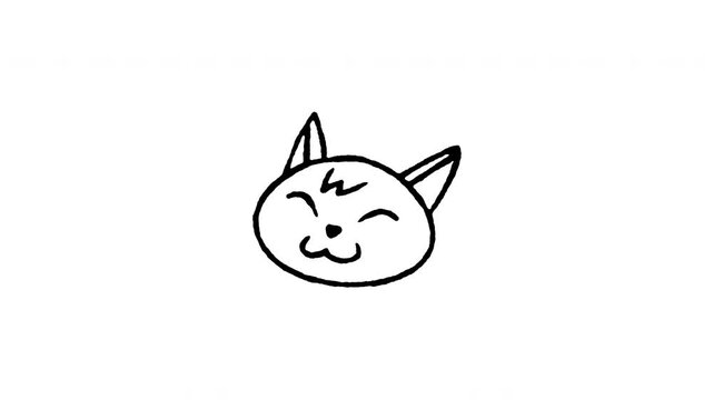 Hand drawn 4K cute cat head doodle animation with boiling line movement. Frame by frame line art on black and green screen backgrounds for kitty face, pet love, feline avatar, and animal.