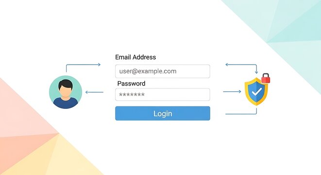 User login form interface with email password fields and security shield icon for website access