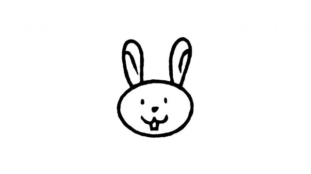 Hand drawn 4K fluffy rabbit head doodle animation with boiling line motion. Frame by frame outline on black and green screen backgrounds, perfect for bunny face, cute hare, and pet animal.