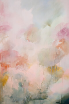 Abstract painting featuring a pastel color palette with soft blending and delicate washes, evoking an ethereal and dreamlike feeling