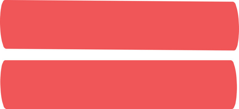 Pink equal sign icon, flat vector illustration of two parallel horizontal bars, mathematical symbol for equality and balance, simple geometric graphic for UI design