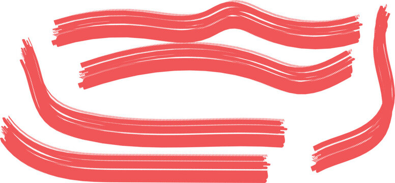 Red paintbrush strokes set, hand drawn artistic ink smears and coral paint lines on white background, textured acrylic brush stroke collection for creative graphic design and branding
