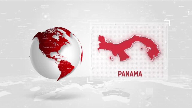 Panama 4K Tech Map Beside Globe On White Background.