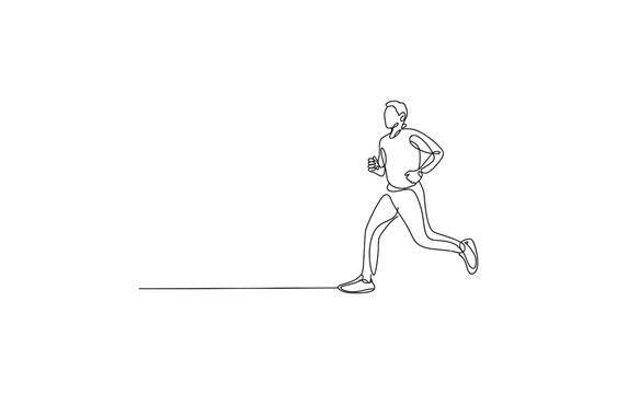 Continuous single line drawing of a man running