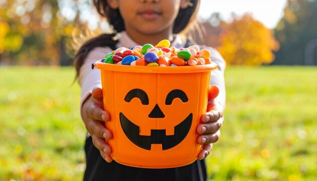 Childs Halloween Delight - A Bucket Overflowing with Colorful Candy.
