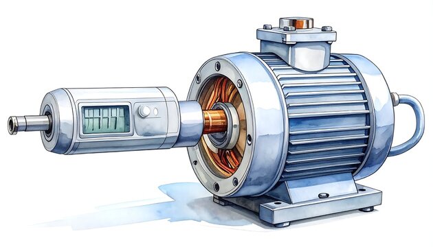 Blue and orange industrial air compressor unit.