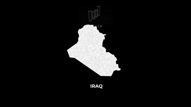 Iraq technology map with animated charts, graphs, statistics, and analytics showcasing economy, infrastructure, innovation, population, trade, energy, and national development