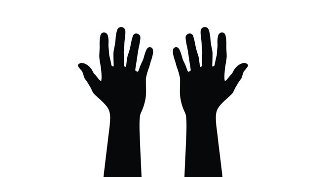 Two outstretched hands black silhouette on a white background