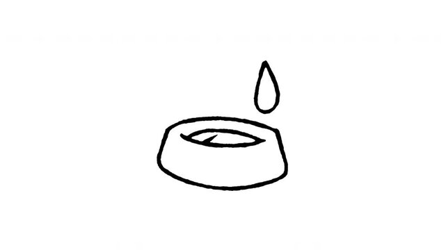 4K hand drawn pet water bowl icon featuring boiling line animation. Frame by frame line art on black and green screen backgrounds for hydration dish, drinking drop, animal health, and care edits.
