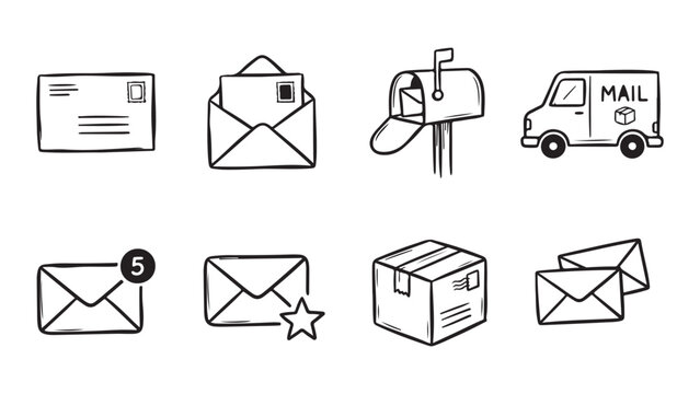 Hand Drawn Postal and Delivery Service Icon Set