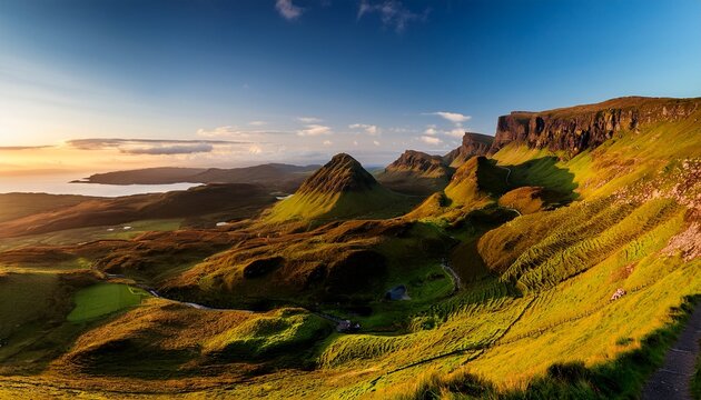 Quiraing Mountains Sunset At Isle Of Skye Scottland United Kingdom