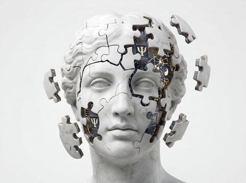 Puzzle Head Statue, assembling puzzle face